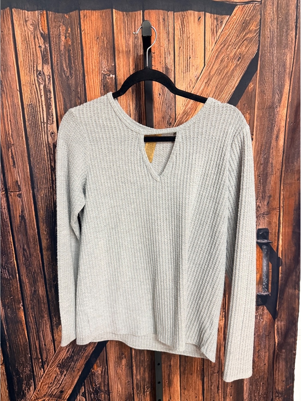Wrangler Medium Gray Ribbed Knit Sweater with V-Cut Neck